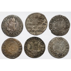 Sigismund I the Old and Sigismund II Augustus, pennies 1526-1538 and Quarters 1565, set (6pcs)