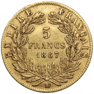 Francja, Napoleon III, 5 franków 1867-BB, Strasbourg