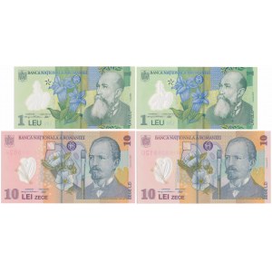 Romania, 1 & 10 Lei 2005-2018 - Polymers (4pcs)