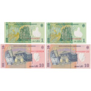 Romania, 1 i 10 Lei 2005-2018 - polimery (4szt)