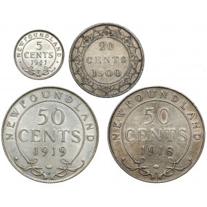 New Foundland, 5-50 cents 1900-1941, lot (4pcs)