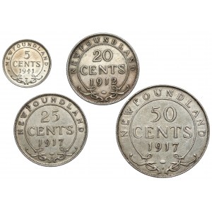 New Foundland, 5-50 cents 1912-1941, lot (4pcs)