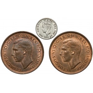 Anglia, Jerzy VI, 1 penny - 5 centów 1937-1941, zestaw (3szt)