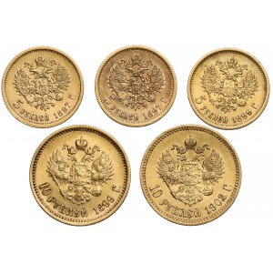 Russia, Nicholas II, 5-10 rubles 1897-1902, lot (5pcs)