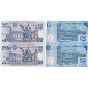 Mexico, 2x 20 Pesos 2003 & 2x20 Pesos 2012 - Uncut Strip of 2 - Polymers (4pcs)