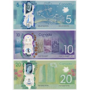 Kanada, 5, 10 i 20 Dollars 2013-2017 - polimery (3szt)