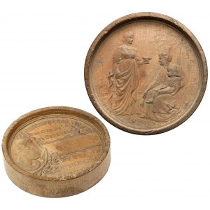 Medaille in Holz / Schachbrettblock - Hygieneausstellung in Warschau 1896