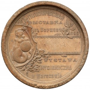 Medal w drewnie / Klocek warcabowy - Wystawa Higieniczna w Warszawie 1896
