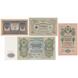 Rosja, 1 - 500 Rubli 1898-1912 (4szt)