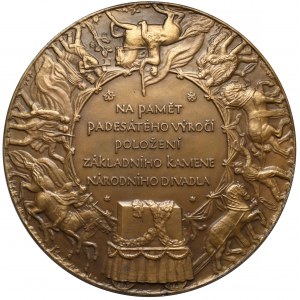 Czechy, Medalion (15cm) 1918 - 50 lat od wmurowania kamienia węgielnego pod Teatr Narodowy