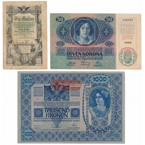 Austria, 1 Gulden 1866 & 50 & 1.000 Kronen 1902-1914 (3pcs)