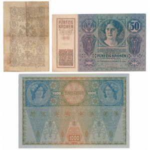 Österreich, 1 Gulden 1866 und 50 und 1.000 Kronen 1902-1914 (3Stück)