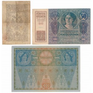 Austria, 1 Gulden 1866 i 50 i 1.000 Kronen 1902-1914 (3szt)
