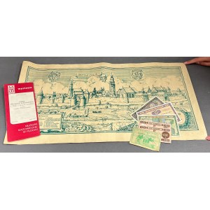 Folder wystawy pieniądza papierowego, panorama Kalisza, banknoty i bony MIX (8szt)