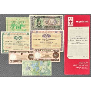 Folder wystawy pieniądza papierowego, panorama Kalisza, banknoty i bony MIX (8szt)