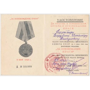 UdSSR, Pass für die Medaille für die Befreiung von Prag