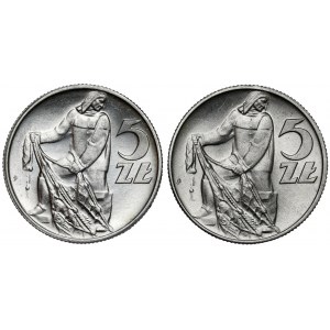 5 złotych 1959-1960 Rybak, zestaw (2szt) - piękne