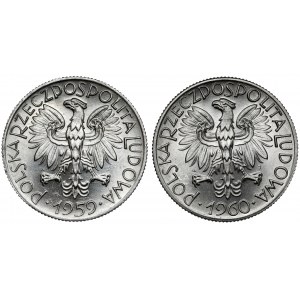 5 złotych 1959-1960 Rybak, zestaw (2szt) - piękne