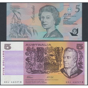 Australia, 5 Dollars 1991 & 5 Dollars 1992 - in folder (2pcs)