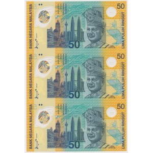 Malaysia, 50 Ringgit 1998 - polymers - Uncut Strip of 3