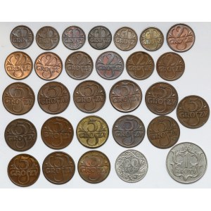 II RP, Umlaufmünzen - darunter schöne 2 Grosze 1938, Satz (29 Stück)