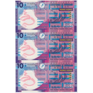 Hongkong, 10 Dollars 2007 - Polymere - ungeschnitten 3 Stück