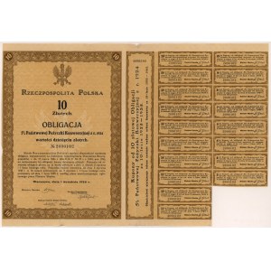 5% Fire. Conversion 1924, Bond for 10 zloty - with coupon sheet