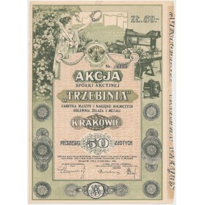 TRZEBINIA Fabrik für landwirtschaftliche Maschinen und Werkzeuge Eisen- und Metallgießerei, 50 zl 1924