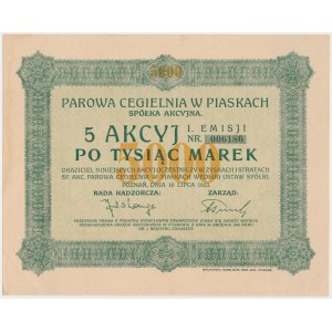 Parowa Cegielnia w Piaskach, Em.1, 5x 1.000 mkp 1923