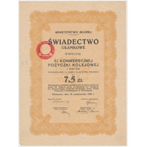 5% Conversion Fire. Railroad 1926, Fractional Certificate 7.50 zloty