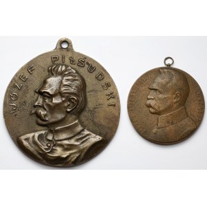 Medal Józef Piłsudski, 10. rocznica Wojny Polsko-Bolszewickiej 1930 r. i Medalion lany, zestaw (2szt)