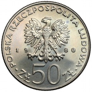 Próba MIEDZIONIKIEL 50 złotych 1980 Bolesław Chrobry - napis nad