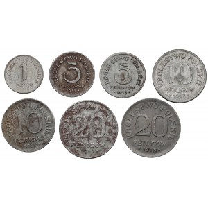 Królestwo Polskie, 1-20 fenigów 1917-1918 (7szt)