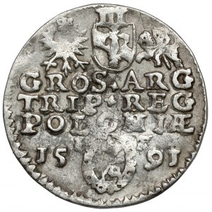 Zygmunt III Waza, Trojak Olkusz 1591 - ozdobna tarcza - rzadki