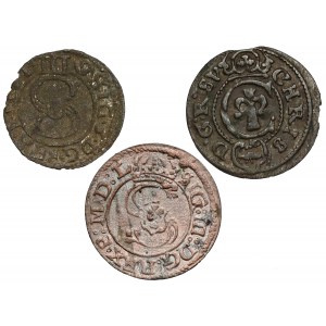 Zygmunt III Waza, Trzeciak Łobżenica 1624, Szeląg Wilno 1626 i Krystyna, Szeląg 1645, zestaw (3szt)