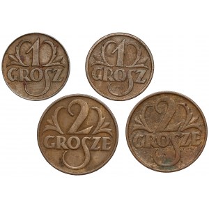 1-2 grosze 1923-1935, zestaw (4szt)