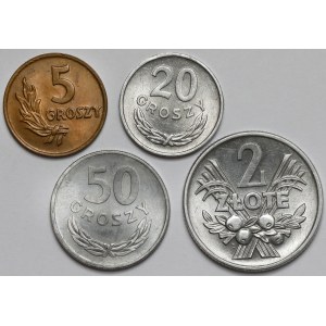 5-50 groszy 1949-1961 i 2 złote 1958, zestaw (4szt)