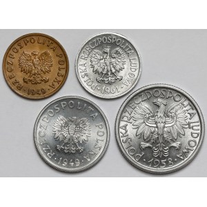5-50 pennies 1949-1961 and 2 zloty 1958, set (4pcs)