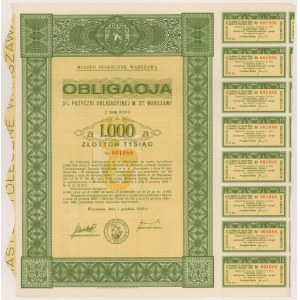 Warsaw, Bond Loan, Bond for PLN 1,000 1938