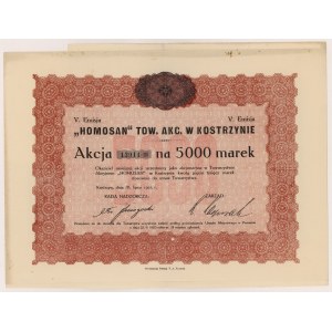 HOMOSAN Tow. Akc. in Kostrzyn, Em.5, 5,000 mkp 1923
