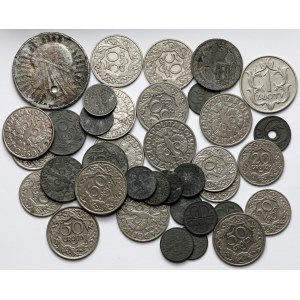 5 marek 1943, Fals z epoki 10 zł 1933 + monety groszowe, zestaw (37szt)