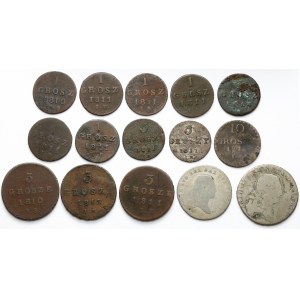 Duchy of Warsaw, 1 penny - 1/3 thaler, coin set (15pcs)