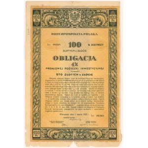 4 % Premjowa Poż. Inwestycyjna, Obligacja na 100 zł w złocie 1928