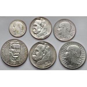 II RP, 2-10 złotych 1933-1938, w tym Traugutt, zestaw (6szt)