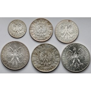 II RP, 2-10 złotych 1933-1938, w tym Traugutt, zestaw (6szt)