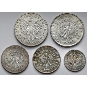II RP, 2-10 złotych 1932-1936, zestaw (5szt)