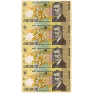 Romania, 500.000 Lei 2001 - Polymer - Uncut Strip of 4 with certificate