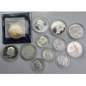 USA, zestaw srebrnych monet obiegowych i okolicznościowych (12szt)