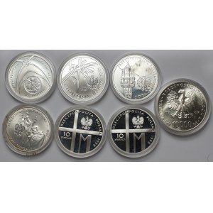 PRL i III RP, zestaw monet srebrnych z Janem Pawłem II, zestaw (7szt)