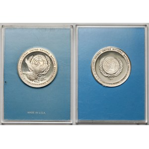 ONZ, zestaw srebrnych medali 1975, zestaw (2szt)